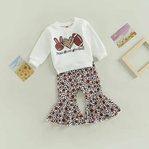 Vista 3 de Ropa de fútbol para bebé niña, juego de manga corta, mameluco de manga corta, pantalones acampanados de rugby, diadema