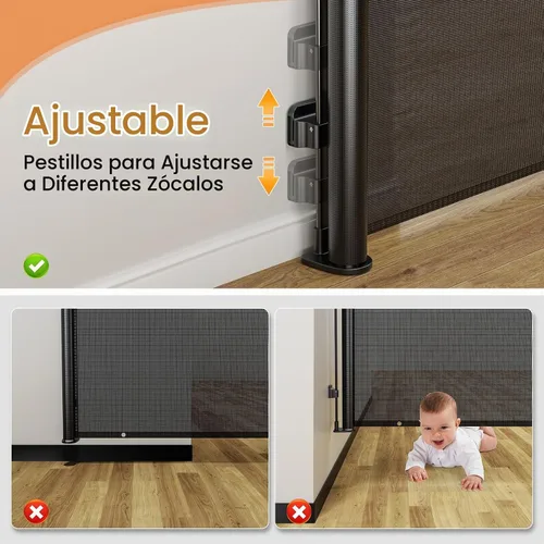 Vista 8 de Uamector Puerta retráctil para bebés y perros, puerta de seguridad de malla ajustable que se extiende hasta 72 pulgadas de ancho y 34 pulgadas