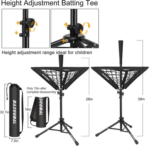 Vista 7 de BaseGoal Baseball Batting Tee with Removable Baseball Caddy for Kids