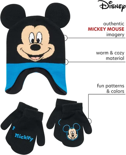 Vista 2 de Disney Conjunto de gorro de invierno de Mickey Mouse y 2 pares de guantes o guantes (edad 2-7)