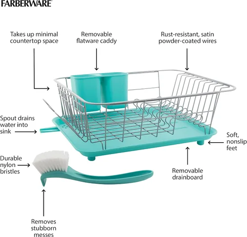 Vista 7 de Farberware Classic Full Dishrack, 3 piezas, Aqua