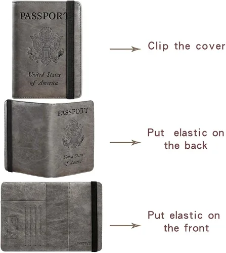 Vista 5 de Funda para pasaporte con bloqueo RFID de piel organizador de documentos de viaje