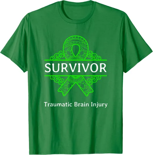 Vista 3 de Camiseta de concientización traumática con cinta verde para supervivientes de lesiones cerebrales, Negro, S