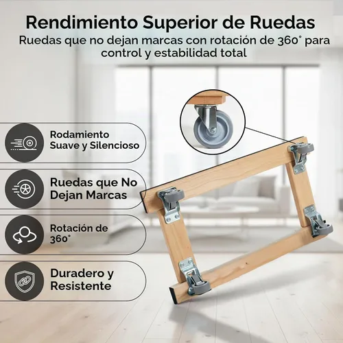 Vista 3 de Mueble Dolly 4 ruedas resistente Dolly móvil plano H marco roble Banda de goma de longitud completa doble riel 18 x 30