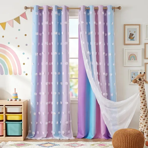 Vista 15 de RYB HOME Cortinas rosas con bonito pompón transparente superposición de 96