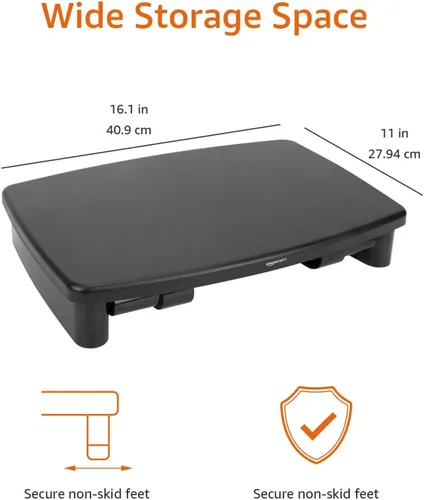 Vista 10 de Amazon Basics Soporte elevador de escritorio rectangular de altura ajustable para monitor de computadora con almacenamiento para reducir la tensión