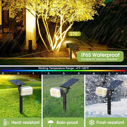 Vista 6 de WENATY 102 luces LED solares para exteriores, resistentes al agua, focos solares para exteriores con 4 modos de luz, foco solar de paisaje