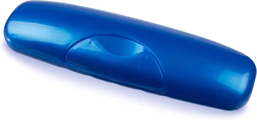 Vista 3 de Radius Cepillo de dientes Original Big Brush, libre de BPA y aceptado por ADA, mano derecha, cepillo azul y estuche azul
