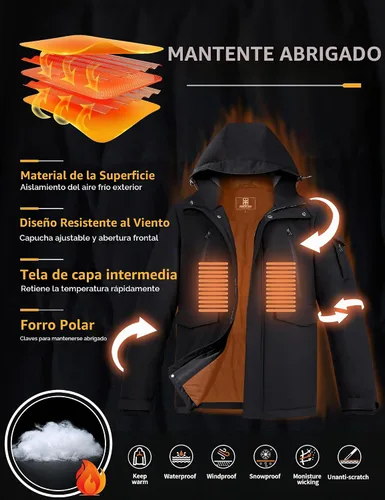 Vista 4 de Pioneer Camp Abrigo de invierno para hombre, impermeable, con forro polar, chaqueta de invierno cálida con 9 bolsillos, aislada, resistente al
