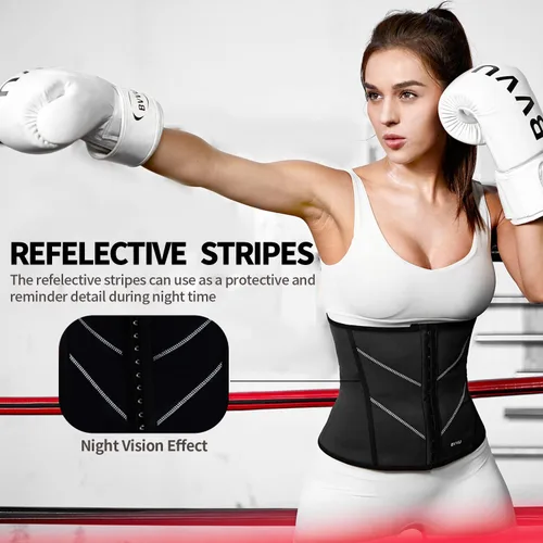 Vista 4 de BVVU Faja reductora de cintura para sudar para mujer, corsé de látex bajo el busto, faja deportiva para entrenamiento