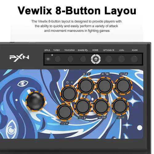Vista 4 de PXN Arcade Fight Stick, 008 Street Fighter Arcade Game Fighting Joystick with USB Port, with Turbo & Audio Functions, Suitable for Xbox One, Xbox
