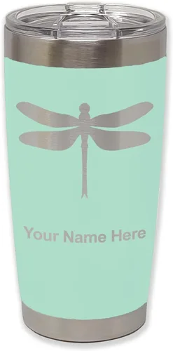 Vista 12 de LaserGram Vaso aislado al vacío de 20 onzas, libélula, grabado personalizado incluido (negro)