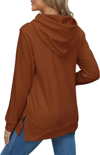 Vista 4 de Beimuc Sudaderas con capucha para mujer, con dobladillo dividido, con cordón, casual, manga larga, con bolsillos