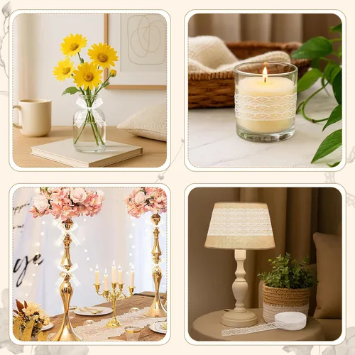 Vista 3 de VGOODALL Rollo de Cinta de Encaje Blanco de 30 Yardas, Ribete de Encaje para Costura, Manualidades, Encaje para Envolver Regalos, Decoración
