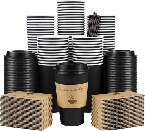 Vista 7 de Clawsoff - Paquete de 100 tazas de café de papel desechables de 16 onzas Azul marino-100Pack