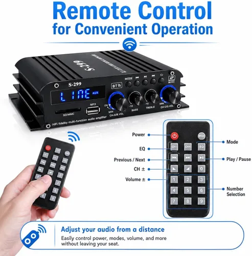 Vista 10 de Romicta Receptor amplificador de audio para el hogar de 4.1 canales, mini amplificador Bluetooth 5.0 con salida de subwoofer, RMS 4x50W MAX 800W