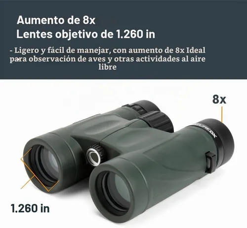 Vista 2 de Binoculares Nature DX, de Celestron 71328, color verde militar Compact 32mm Design, Wide 7.4° Viewing Angle, Phase-Coated Optics, BaK-4 Prisms
