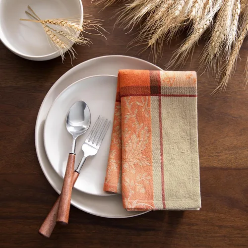 Vista 4 de Elrene Home Fashions - Servilletas de algodón tejido jacquard de cosecha otoñal, juego de 8, 17 x 17 pulgadas