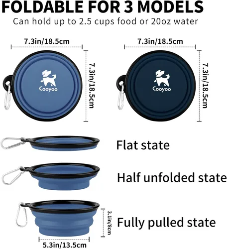 Vista 91 de COOYOO Cuenco plegable para perros, paquete de 2 cuencos plegables para agua para perros y gatos, plato portátil para alimentación de mascotas