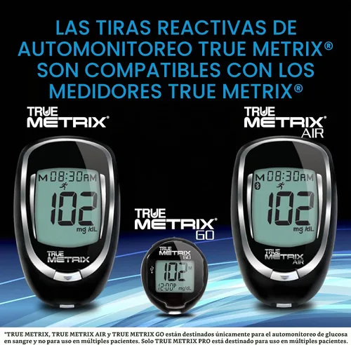 Vista 4 de TRUE METRIX Tiras de prueba de glucosa en sangre de autocontrol, 100 unidades (2 x 50) Blood Glucose Test Strips Compatible with TRUE METRIX Self