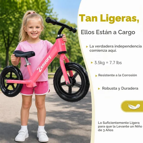 Vista 3 de Toddler Balance Bike Age 2-5, 12 Inches, Tool-Free Adjustable Rosa intenso