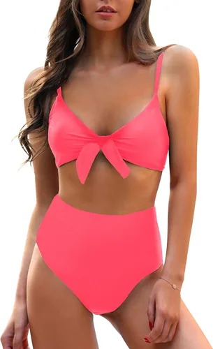 Vista 23 de Blooming Jelly - Conjunto de bikini de cintura alta para mujer, de dos piezas, con nudo, trajes de baño de talle alto Bandera americana A9