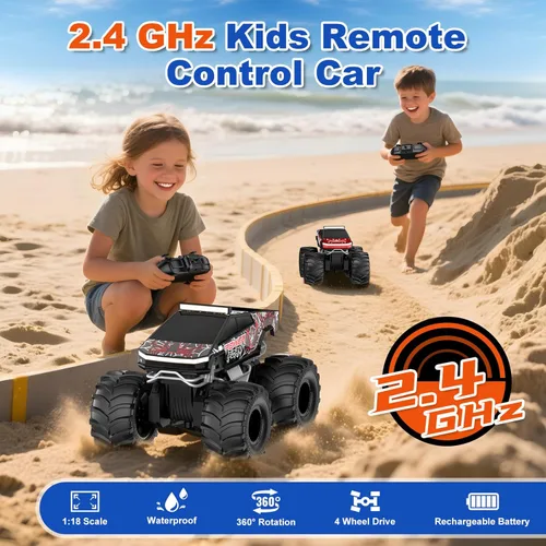 Vista 3 de Auto de control remoto anfibio, 1:18 impermeable Monster Truck Juguetes RC Cars, 2.4GHz RC Trucks 4WD todoterreno todo terreno, regalos