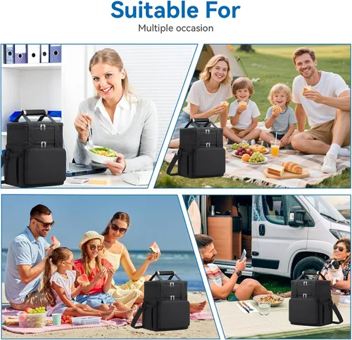 Vista 7 de Lonchera para hombres y mujeres, bolsa grande con aislamiento expandible, bolsa enfriadora de doble cubierta a prueba de fugas para adultos