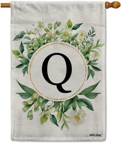 Vista 17 de Monogram Initial Letter P House Flag Flower Wreath Simple Style Letter Flag 28x40 Inch Vertical Double Sided for Outdoor Yard Decor