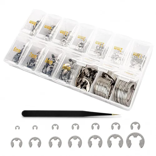 Vista 9 de E Clips Surtido Kit de 120 piezas de anillos de retención externos (M1.5-M10), 10 tamaños de anillos a presión, colección de anillos de retención
