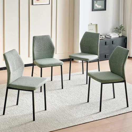 Vista 20 de Juego de 2 sillas de comedor de piel sintética marrón, cómodas sillas de cocina tapizadas sin brazos con patas de metal negro para sala de estar