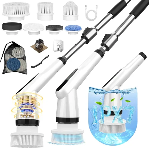 Vista 8 de Cepillo Fregador Eléctrico, Cepillo Fregador Eléctrico IPX7 para Ducha, Cepillo de Limpieza Eléctrico Fregador con 7 Cabezales de Cepillo