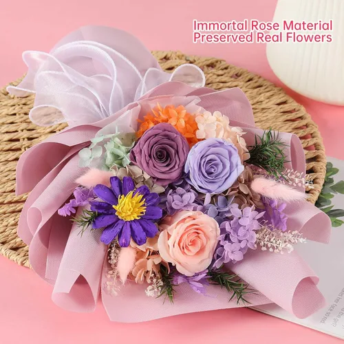 Vista 2 de Jtoder Flores Eternamente para la Entrega, Ramos de Flores Preservadas, Rosas Púrpuras de Larga Duración, Ramos de Regalo para Madre, Esposa, Novia