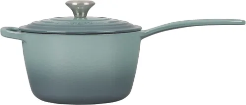 Vista 7 de Le Creuset Horno holandés redondo de hierro fundido esmaltado con tapa, 5.5 cuartos de galón, sal marina y cacerola Signature - Sal marina