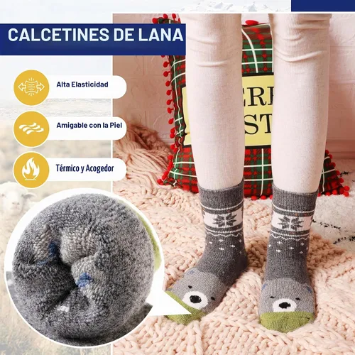 Vista 3 de Eocom Calcetines de lana para niños y niñas, cálidos, térmicos, de invierno, gruesos, suaves, de senderismo, calcetines de regalo, 6 pares 6 pares