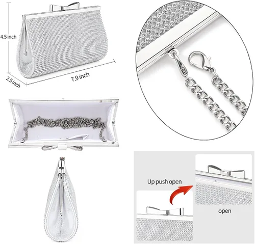 Vista 7 de Sumnn Bolsa de mano de noche, cóctel, graduación, diamantes de imitación brillantes, para novia y dama de honor, boda, fiesta, formal, para mujer