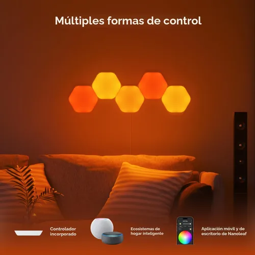 Vista 9 de Nanoleaf Shapes Hexagons Smarter KIT 7 Paneles - Multicolor