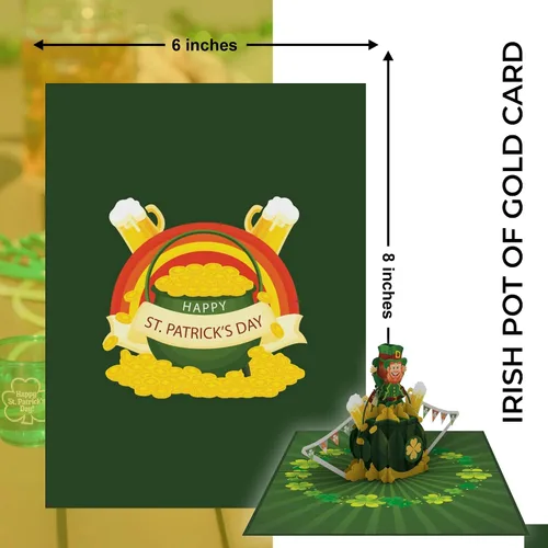 Vista 6 de iGifts And Cards Tarjeta desplegable 3D de duende de oro, diseño festivo de celebración irlandesa para cumpleaños del día de San Patricio y buena