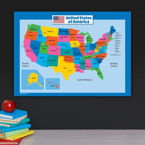 Vista 3 de Mapa de Estados Unidos para niños - Laminado - Mapa de pared de Estados Unidos (18 x 24 pulgadas)