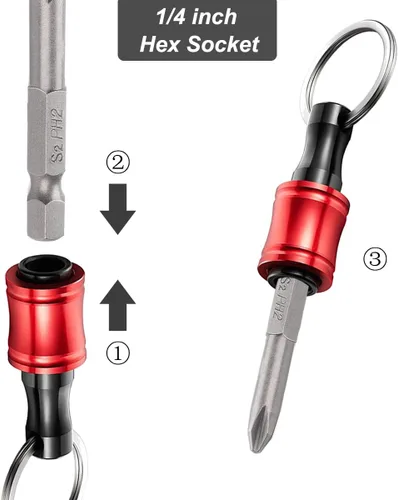 Vista 4 de Barra de extensión de llavero de aleación de aluminio, juego de puntas de destornillador portátil, adaptador de tornillo de taladro portátil, barra