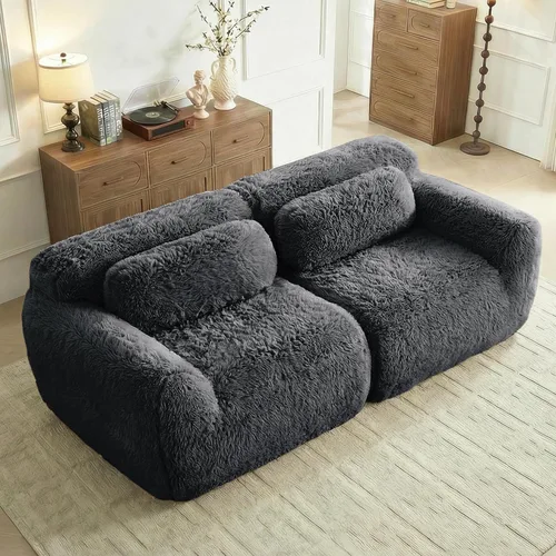 Vista 40 de Sofás de nube sin hueso de 80.4 pulgadas, tela de felpa suave y esponjosa, sofá cama modular con 2 otomanas, sofás de dos plazas de chocolate,