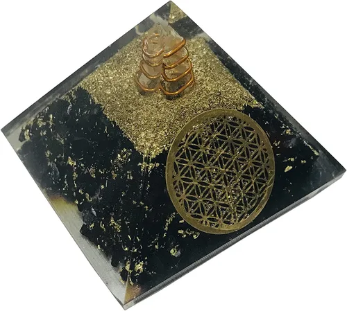Vista 2 de Pirámides de orgonita de flor de turmalina negra, pirámides de orgonita/chakra de cristal, generador de energía, piedra de cristal natural
