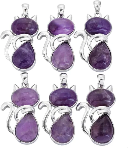 Vista 3 de TUMBEELLUWA Collar de cristal curativo con colgante de piedra para gato, amuleto de chakras energéticos animales, joyería hecha a mano para mujer