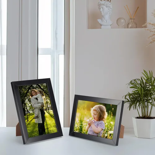 Vista 5 de Hoikwo 18 paquetes de marcos de fotos de plástico negro de 3.5x5 multifuncionales con cubierta de plástico para fotos familiares, obras de arte