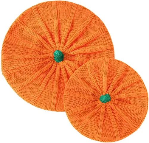 Vista 8 de Gorro de boina de punto de calabaza, gorro de felpa para niños pequeños, lindo gorro cálido de invierno para bebé, madre, adulto, Halloween