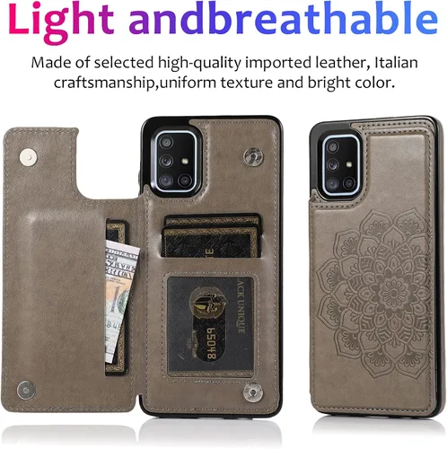 Vista 4 de Asuwish Funda compatible con Samsung Galaxy A71 4G y protector de pantalla de vidrio templado, accesorios para celdas, ranura para tarjetero, Gris