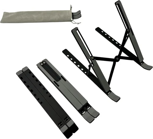 Vista 12 de Soporte para computadora portátil de escritorio, soporte para iPad, aleación de aluminio, plegable portátil, 7 niveles ajustables, ergonómico