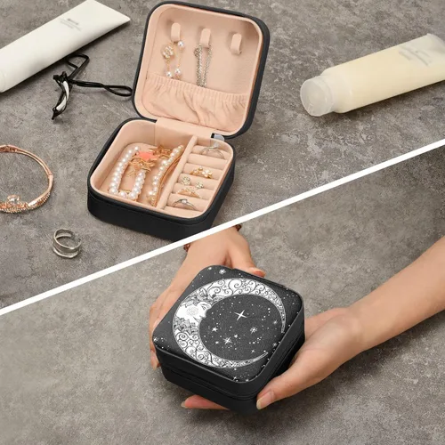Vista 6 de ZOEO Cajas de joyería para mujer, arte de luna negra, estrella étnica, pequeños organizadores de joyas para niños, adolescentes, regalo de Navidad