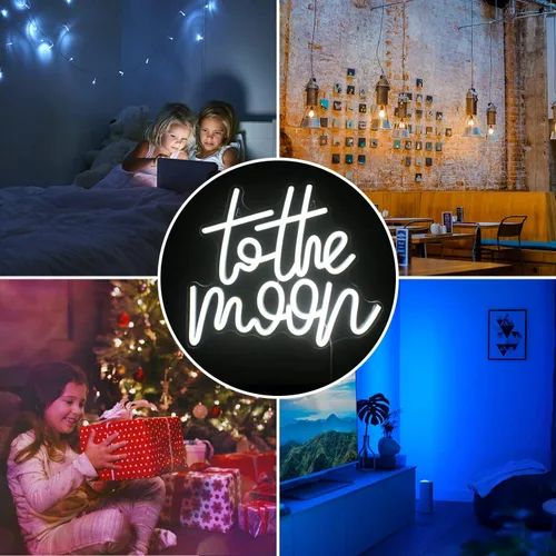 Vista 7 de Looklight Letrero de neón de letras a la luna con luces LED, luces de neón blancas para decoración de pared, luz de conectividad, luna iluminada