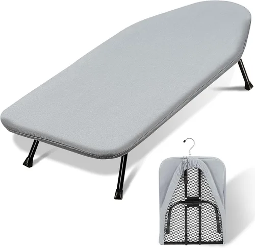 Vista 21 de SheeChung Tabla de Planchar Pequeña de Mesa 32" L x 12" A, Tabla de Planchar Plegable con Descanso para Plancha, Base de Metal de Malla, Funda